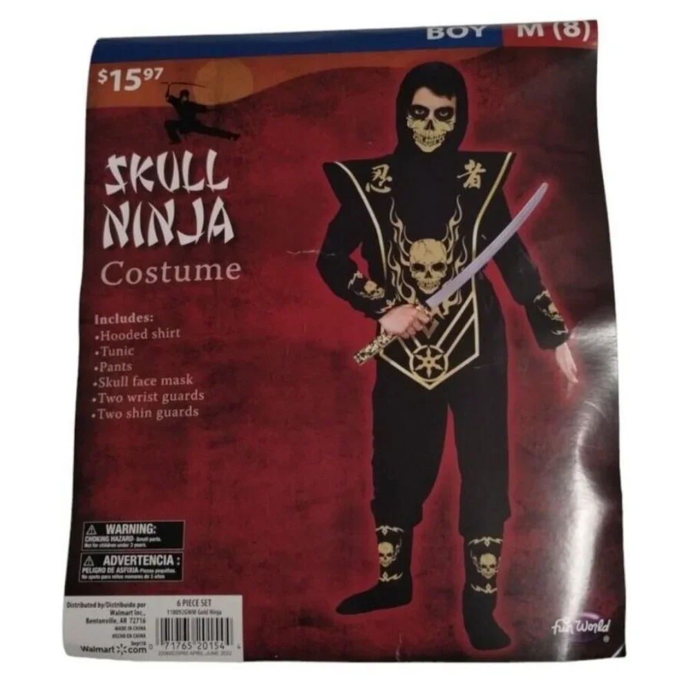 Skull Ninja 8 piece Costume Boys Size Medium 8 New Halloween Dress Up